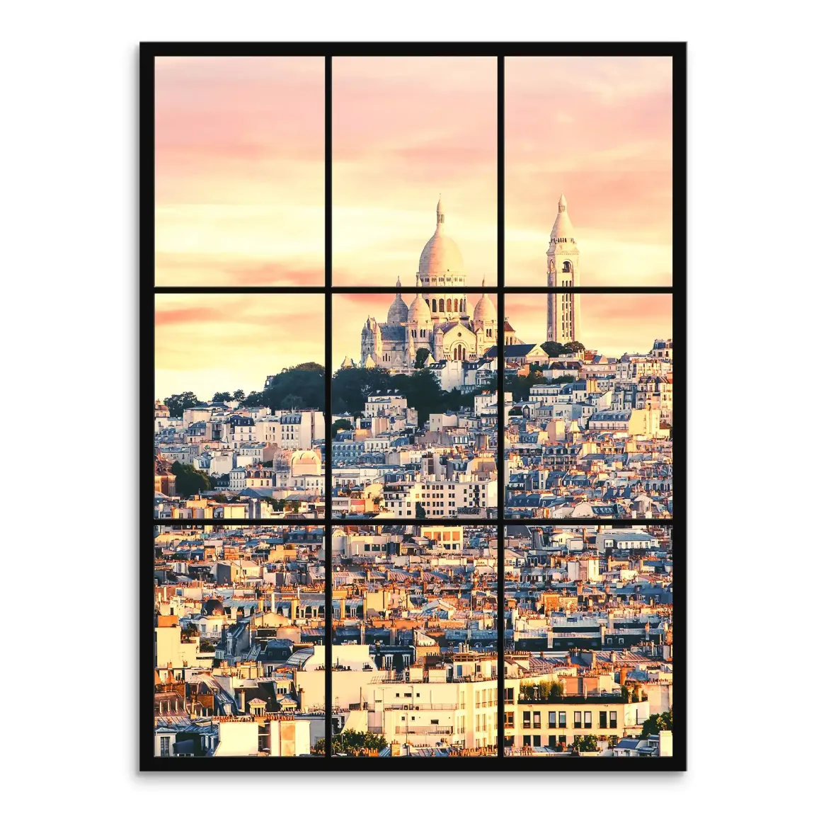Sunrise over Montmartre rooftops at dawn with pastel sky