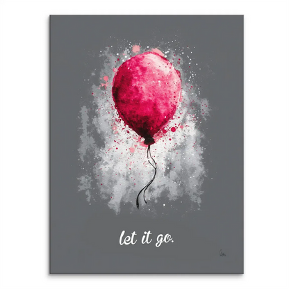 Red balloon with pink and white splashes on a dark grey canvas