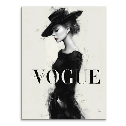 Parisian lady wearing a wide-brimmed black hat in a monochrome portrait