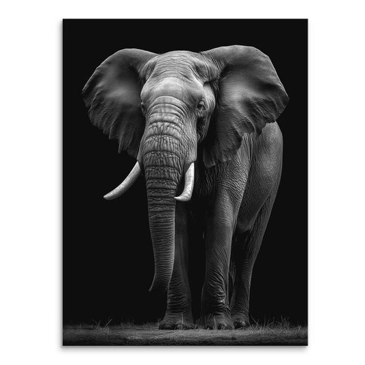 Black Elephant Canvas Art with a deep black background