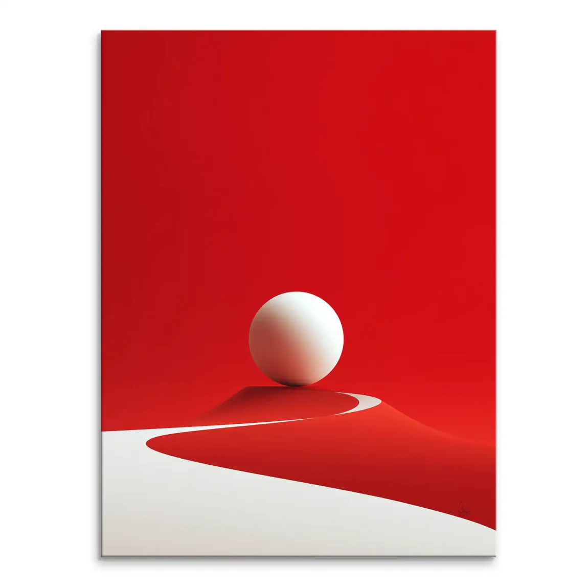 White sphere on a wavy red landscape in modern abstract canvas art