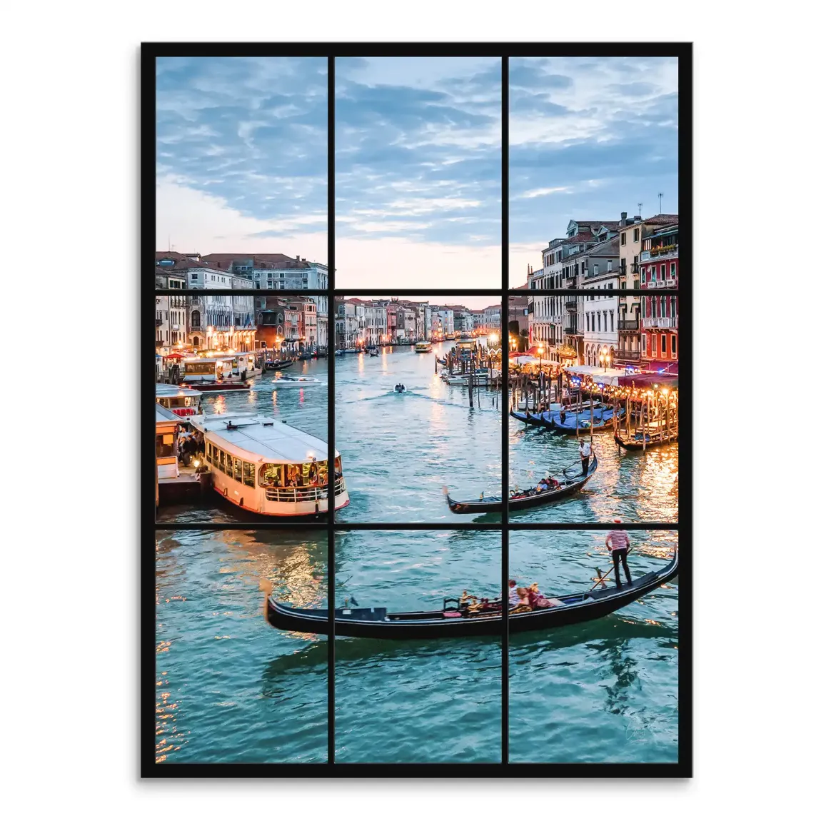 Venice Grand Canal at dusk with gondolas on teal water