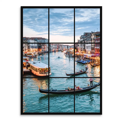 Venice Grand Canal at dusk with gondolas on teal water
