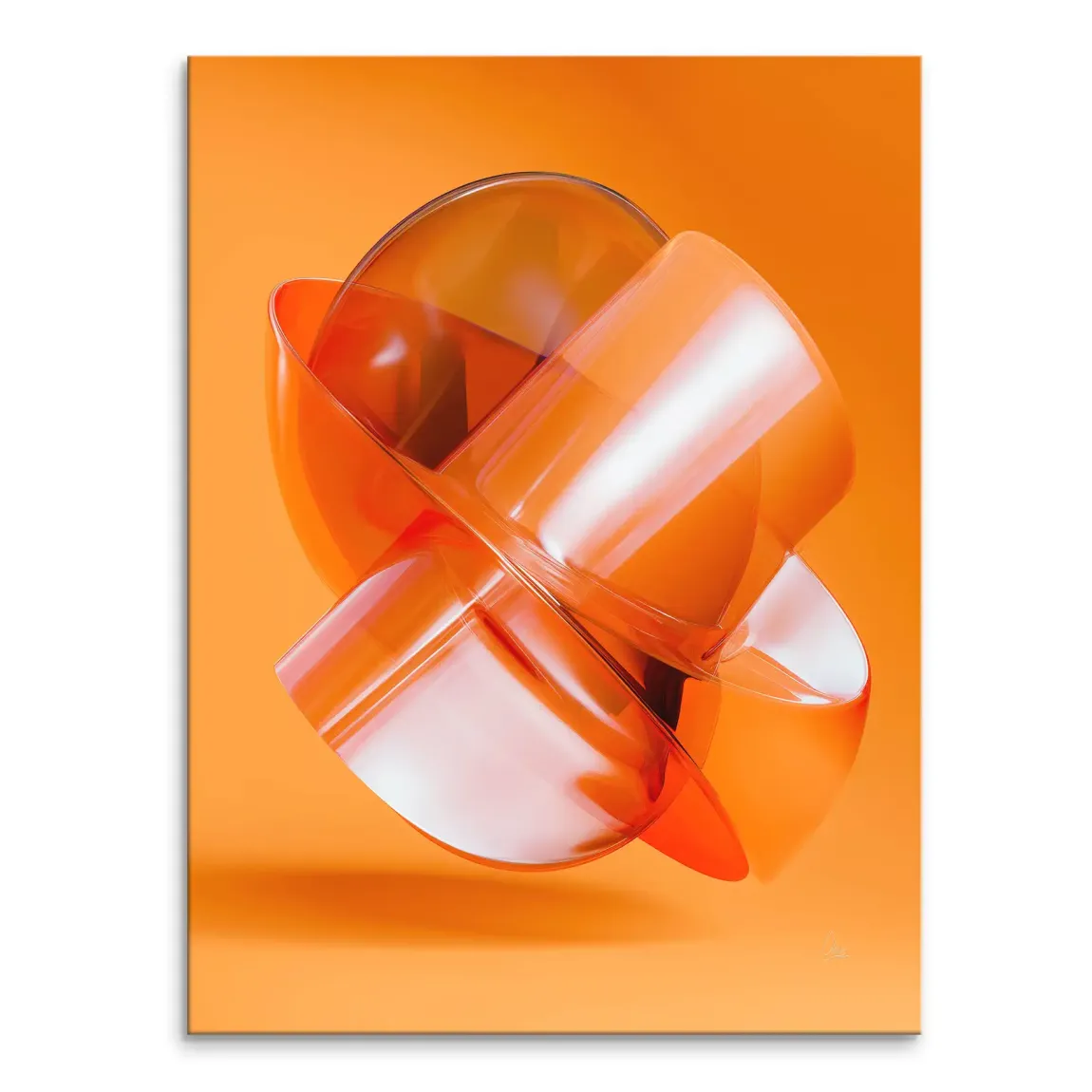 Orange amber abstract canvas wall art with intertwined translucent shapes on an orange background