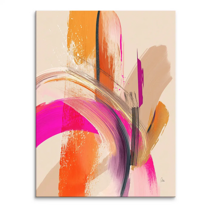 Amber Wave abstract canvas featuring bold fuchsia and gold brushstrokes