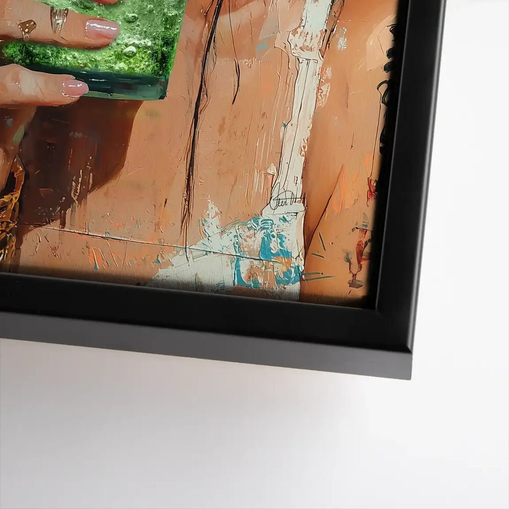 The subject's intense gaze captured on textured wall art ready to hang.