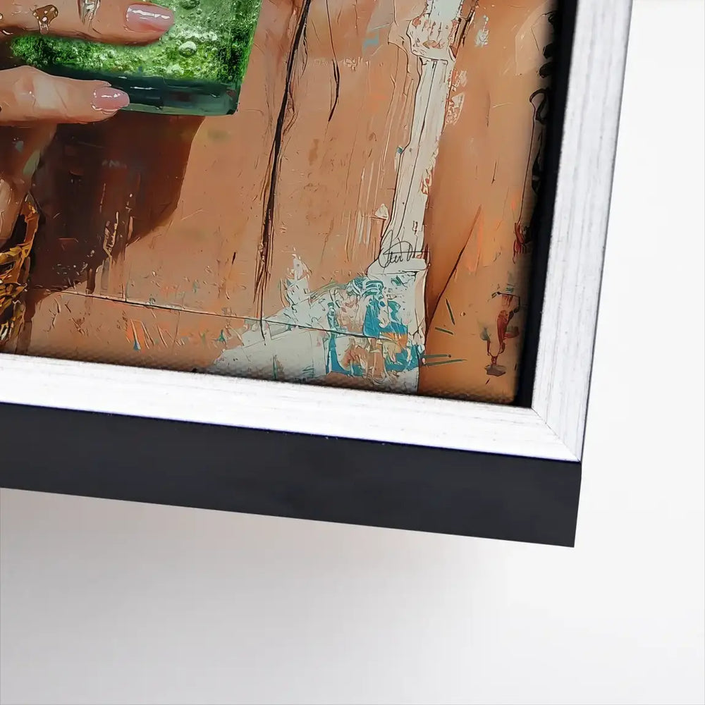 Close-up of the green mint-colored accent within the portrait's prop.