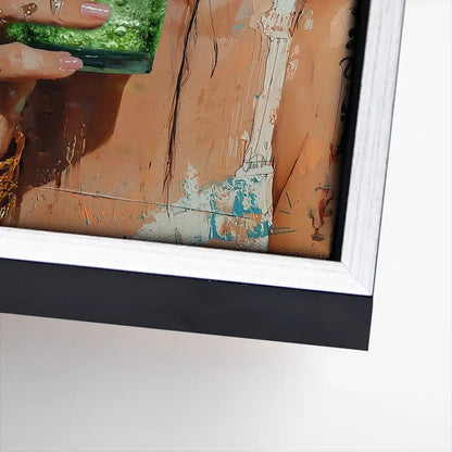 Close-up of the green mint-colored accent within the portrait's prop.