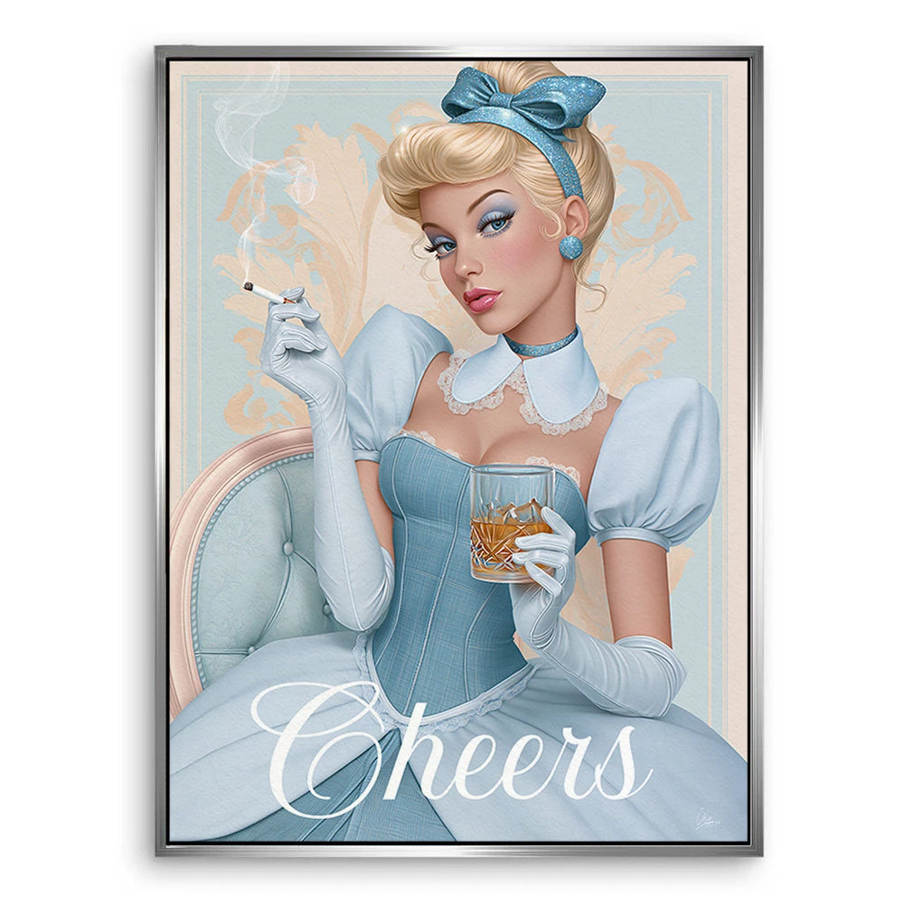 Typography element featuring the word Cheers integrated into the chic portrait.
