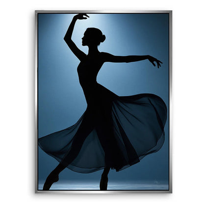Overall composition emphasizes poise and motion of a ballerina in a modern art setting.