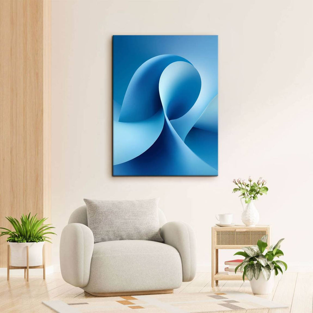 Gradient blue tones ranging from deep azure to soft sky blue in a minimalist abstract artwork