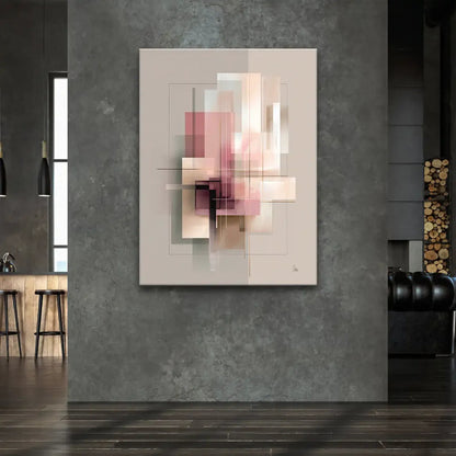 Abstract wall art with blush pinks, creams, and taupe tones
