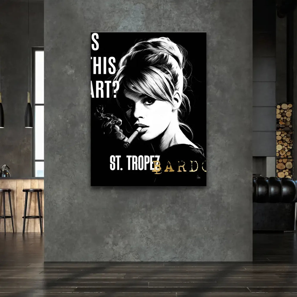Minimalist wall decor showcasing a 1960s icon in a rebellious pose.