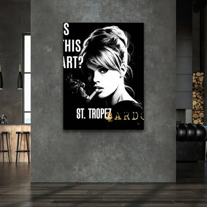 Minimalist wall decor showcasing a 1960s icon in a rebellious pose.