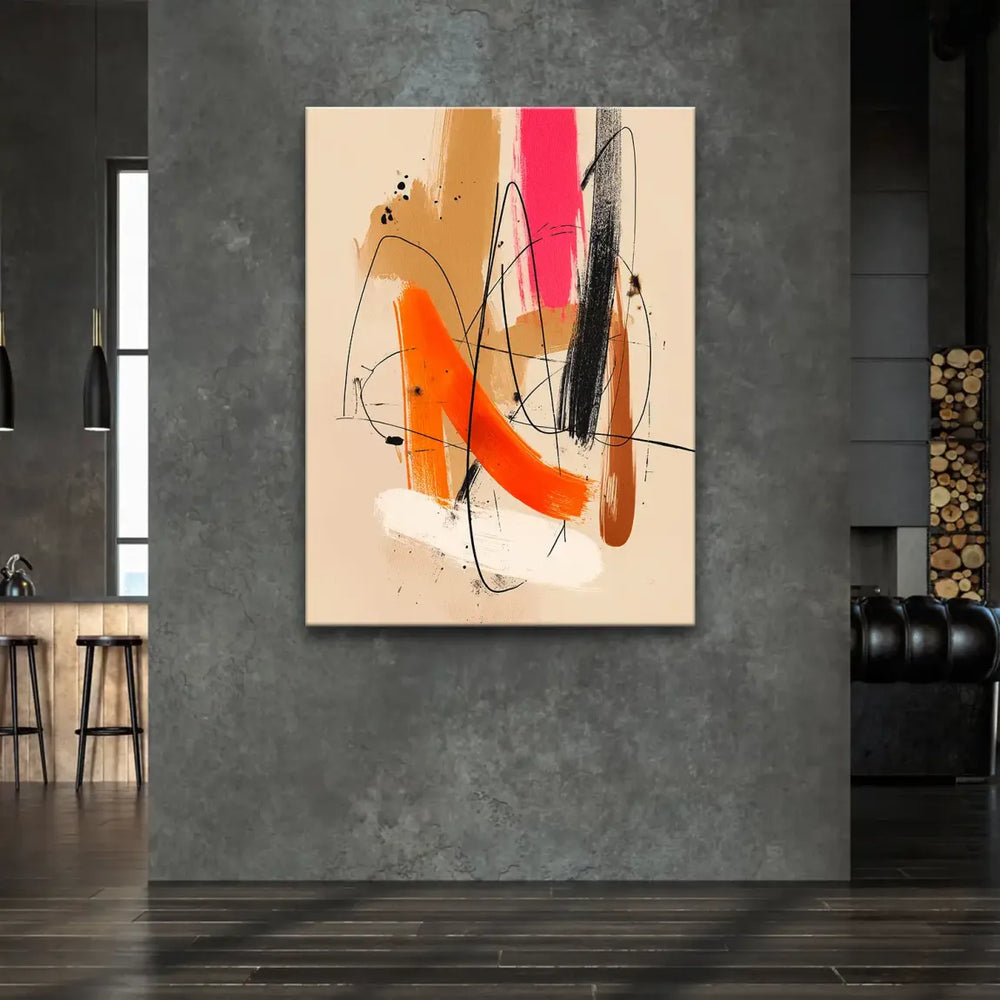 Gestural brushstrokes create a dynamic composition on a contemporary canvas