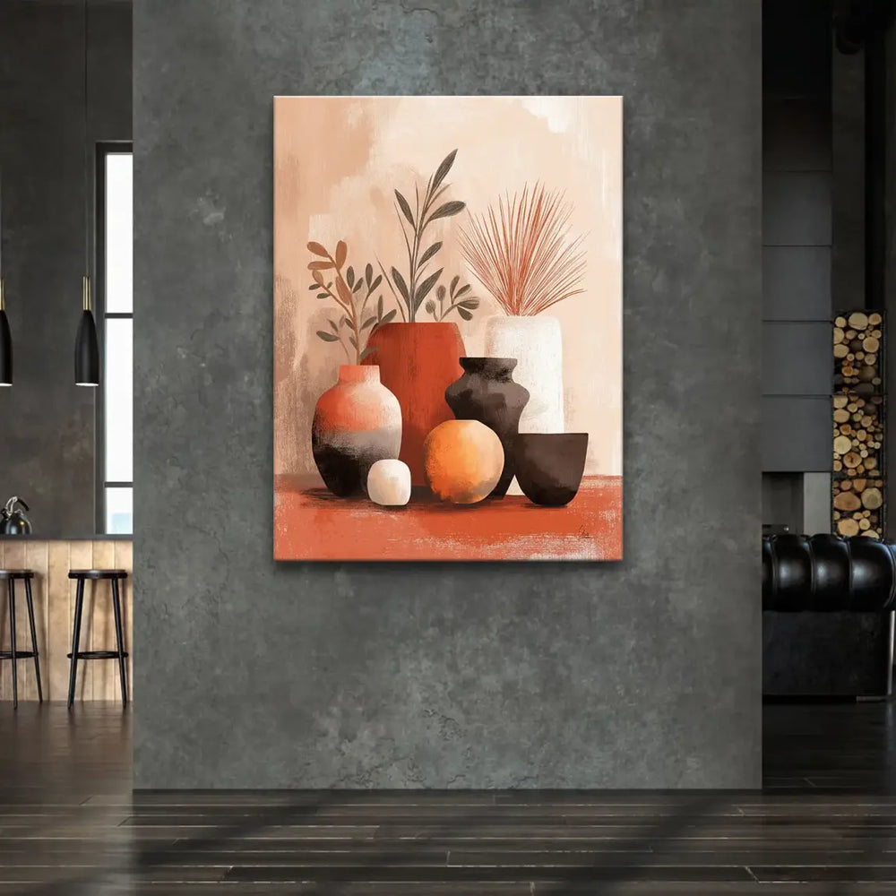 Minimalist contemporary wall art featuring terracotta tones and beige highlights.