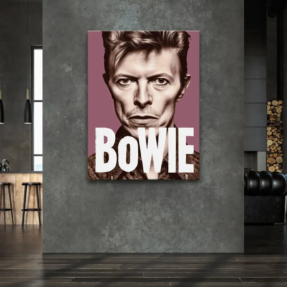 Iconic David Bowie portrait wall art with contemplative gaze and modern aesthetic.