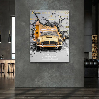 Bold contemporary pop art scene merging automotive glamour with high fashion.
