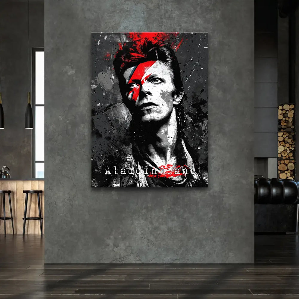 Bold street-art style canvas print featuring David Bowie