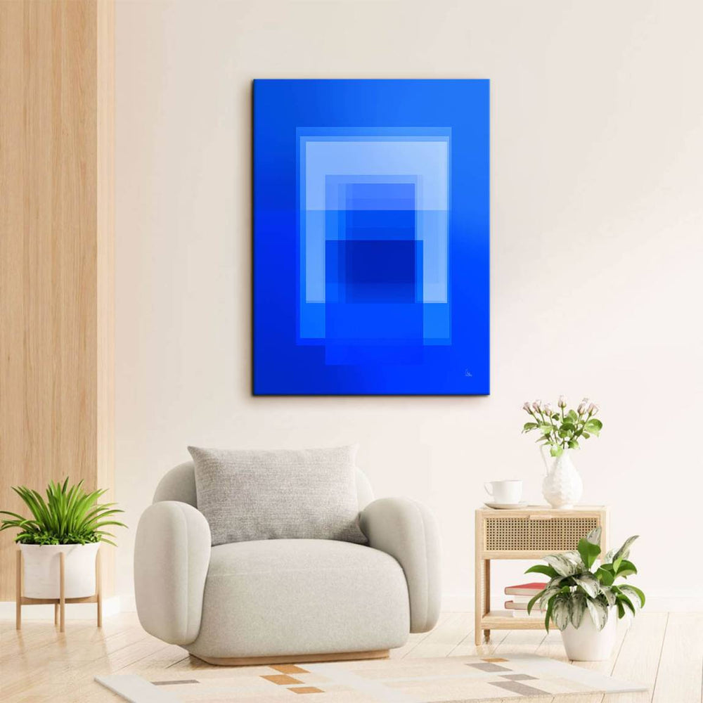 Layered translucent blues creating depth on canvas