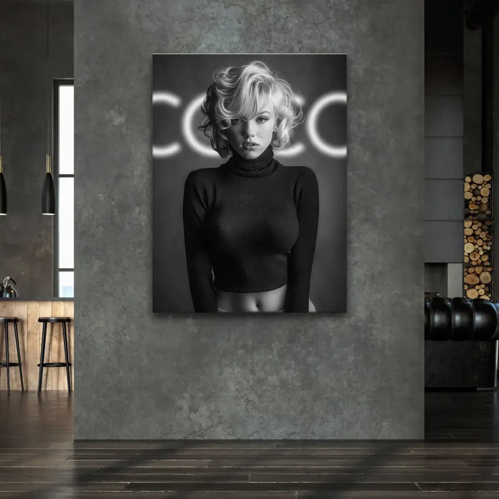 Subtle COCO neon sign background enhancing a sophisticated wall art piece
