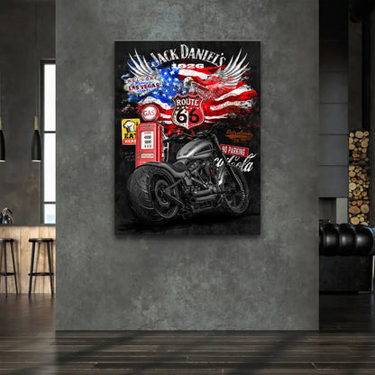 Distressed American flag with a bald eagle featured in the artwork.