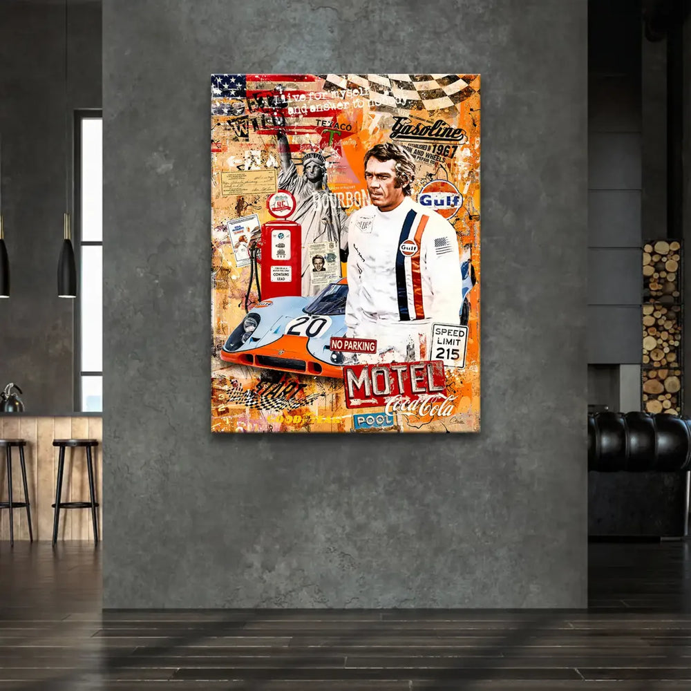 Gulf and Coca-Cola logos sit against a star-spangled backdrop in a street-art inspired layout.