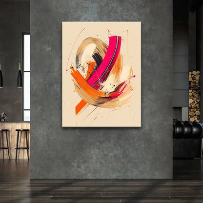 Gestural painting with calligraphic strokes and splatters in vibrant colors.