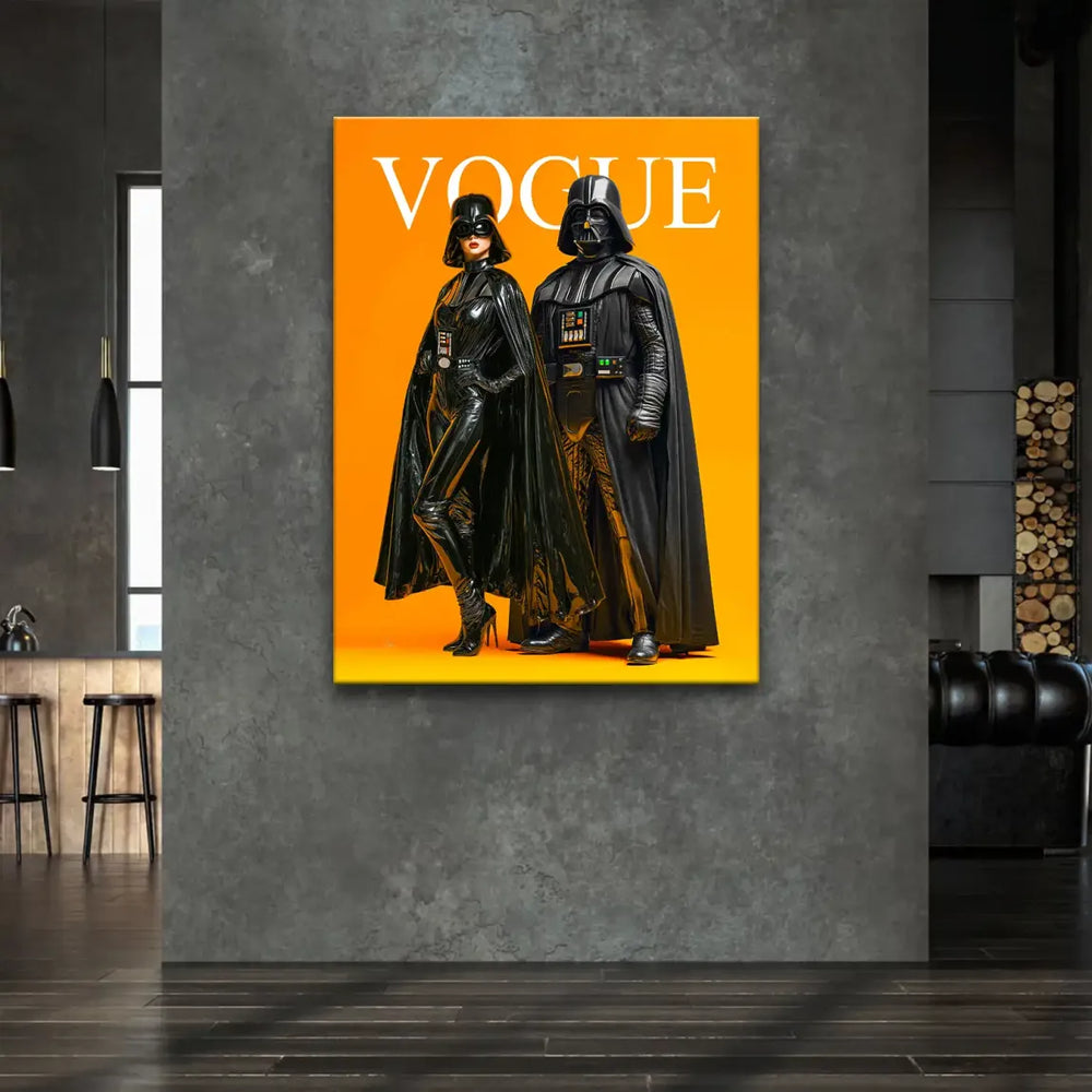 Iconic male Darth Vader pose featured in a bold pop art composition
