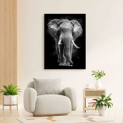 Moody smoky frame around a majestic black elephant on canvas