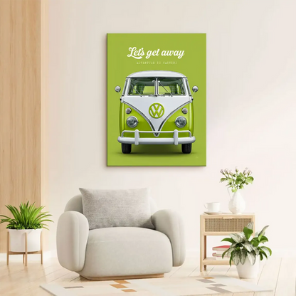 Two-tone lime-green VW Camper graphic on a solid lime background