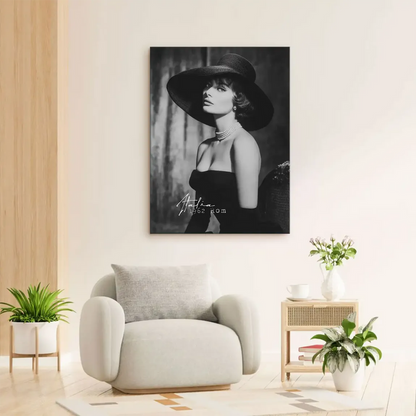 Sophia Loren Hollywood glamour portrait in monochrome for wall art