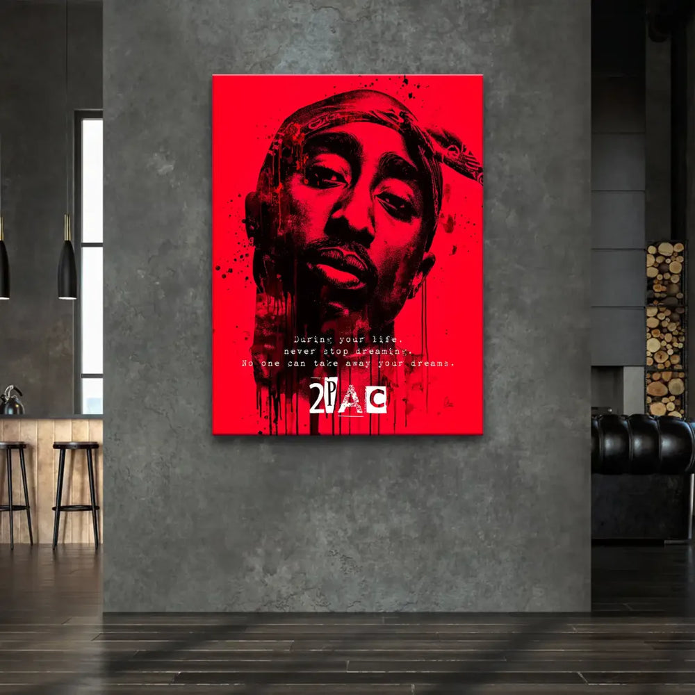 Inspirational graffiti-style wall art on red canvas