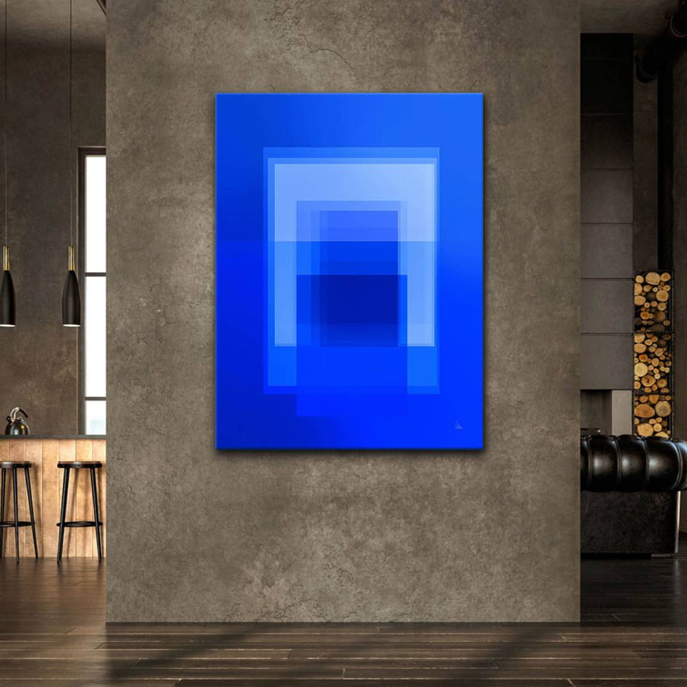 Minimalist abstract wall art in cobalt blue