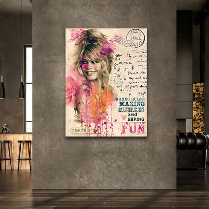 Vintage Paris stamp and bold typography on mixed-media wall art