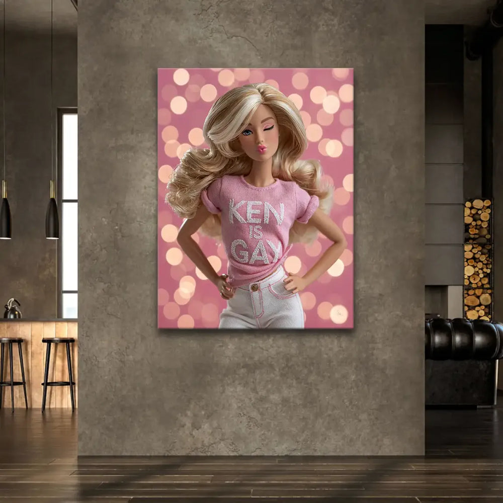Vibrant, inclusive wall decor inspired by Barbie, ideal for modern spaces like living rooms and teens' rooms.