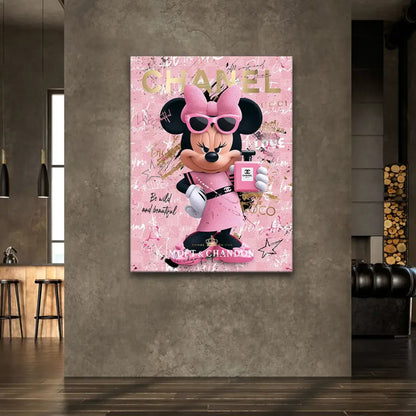 Glam wall decor: Minnie Mouse Pop Art with graffiti lettering and gold splatters