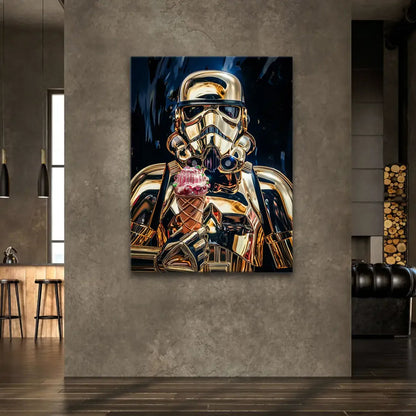Pop art style Stormtrooper wall art with a bright pink ice cream cone