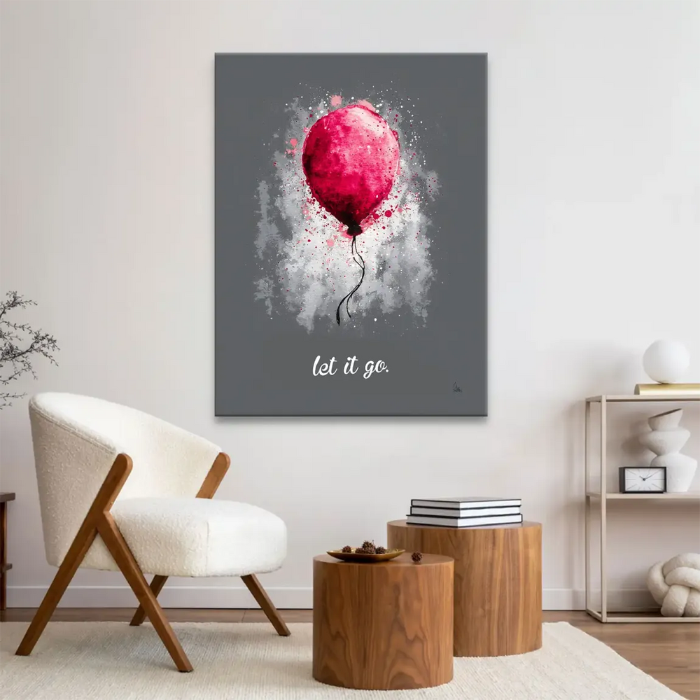 Watercolor-style red balloon against a muted background