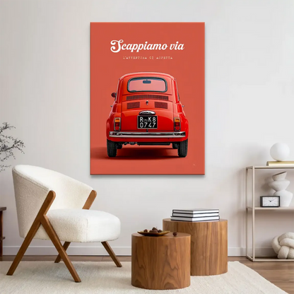Retro Italian car decor on terracotta background
