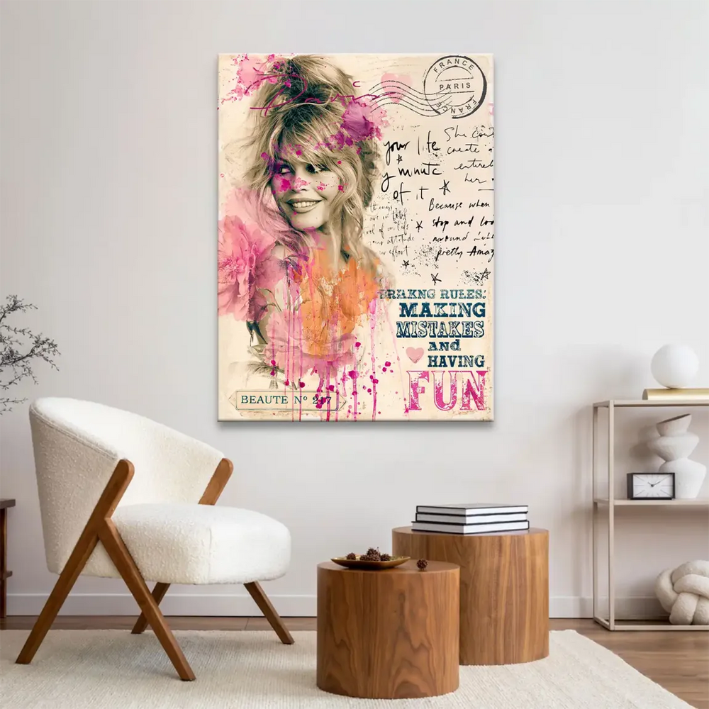 Bohemian Parisian chic canvas wall art for living room