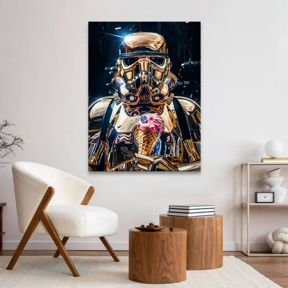 Pop art canvas featuring futuristic Stormtrooper holding colorful ice cream