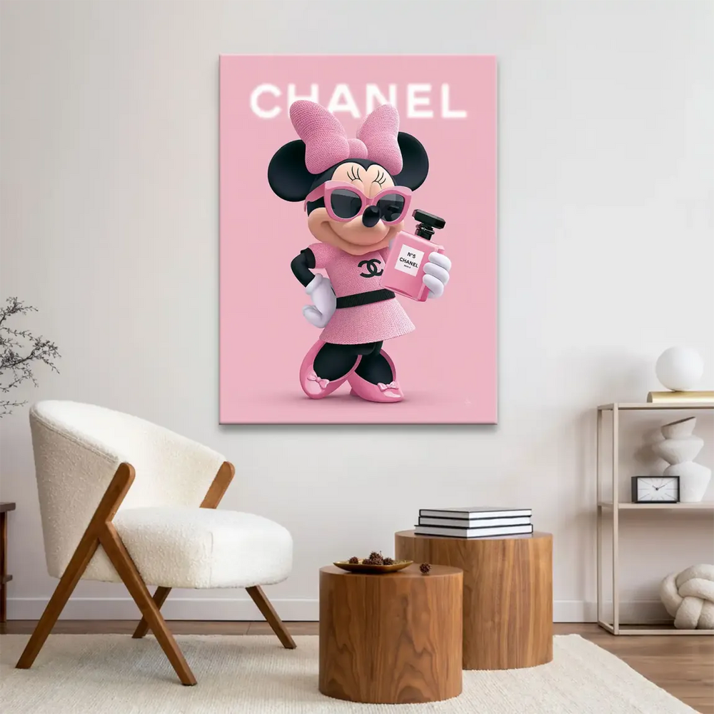 Blurred Chanel logo in the backdrop creating couture-inspired vibe.