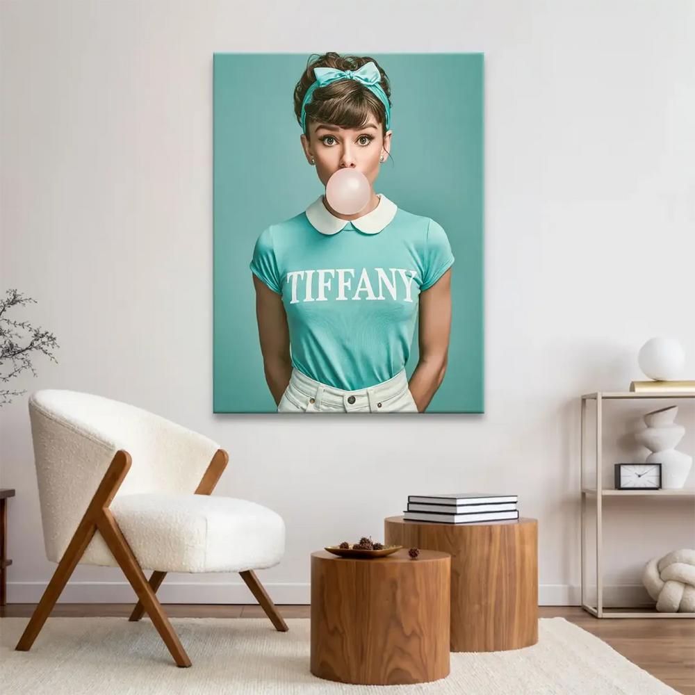 Central composition canvas art with vintage-modern mood and Tiffany blue color palette