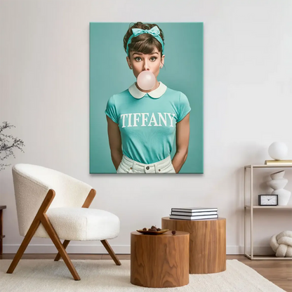 Central composition canvas art with vintage-modern mood and Tiffany blue color palette