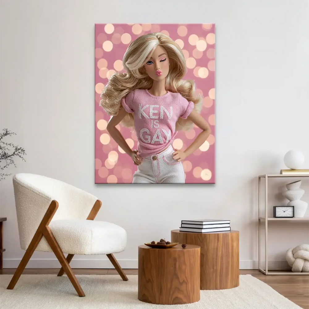 Barbie Ken is Gay Canvas Art - Bold Pink Pop Art Wall Decor - Image 4