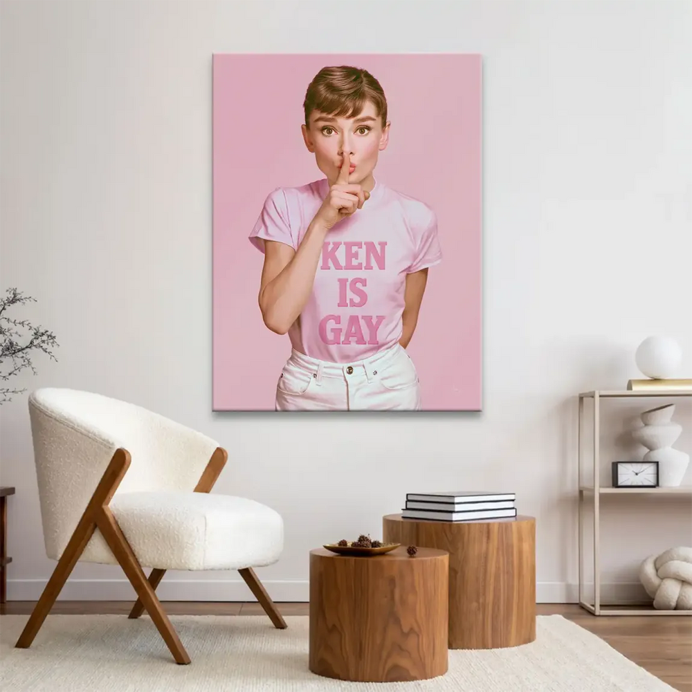 Vibrant pink Audrey Hepburn wall decor, modern pop art canvas