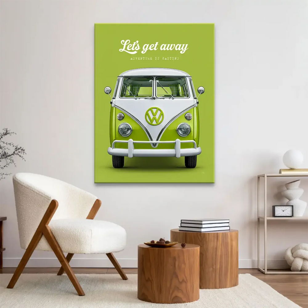 Retro-inspired VW Type 2 bus canvas print for modern bohemian interiors