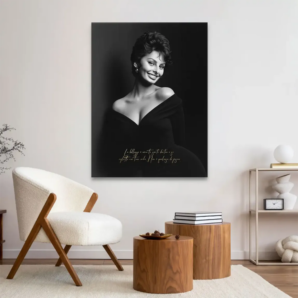 Sophia Loren Smile canvas print displayed in an elegant interior setting