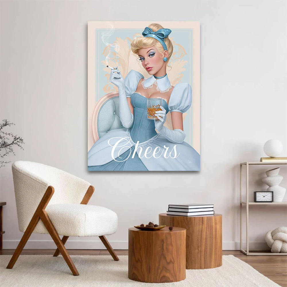 Full-width view of the stylish figure with the word Cheers appearing as part of the retro design.
